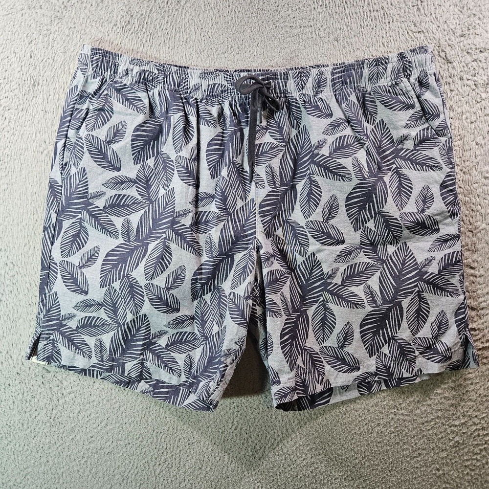NWT‎ Rowm Shorts Men's XXL Elastic Waist w Drawstring Leaf Print Gray Cotton